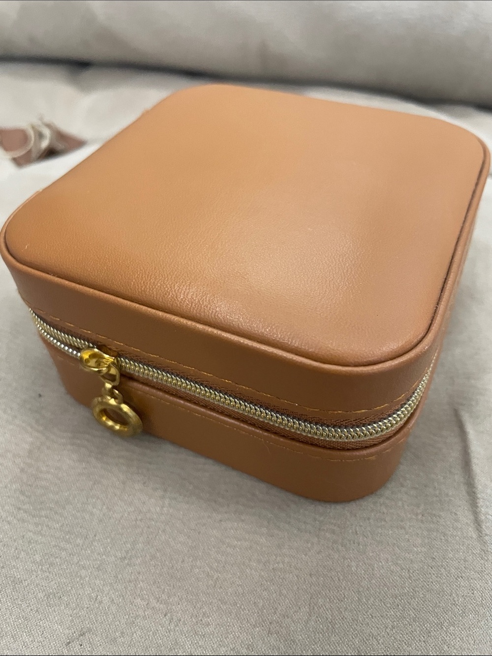 Flax Tan Jewelry Travel Case with Gold Hardware
